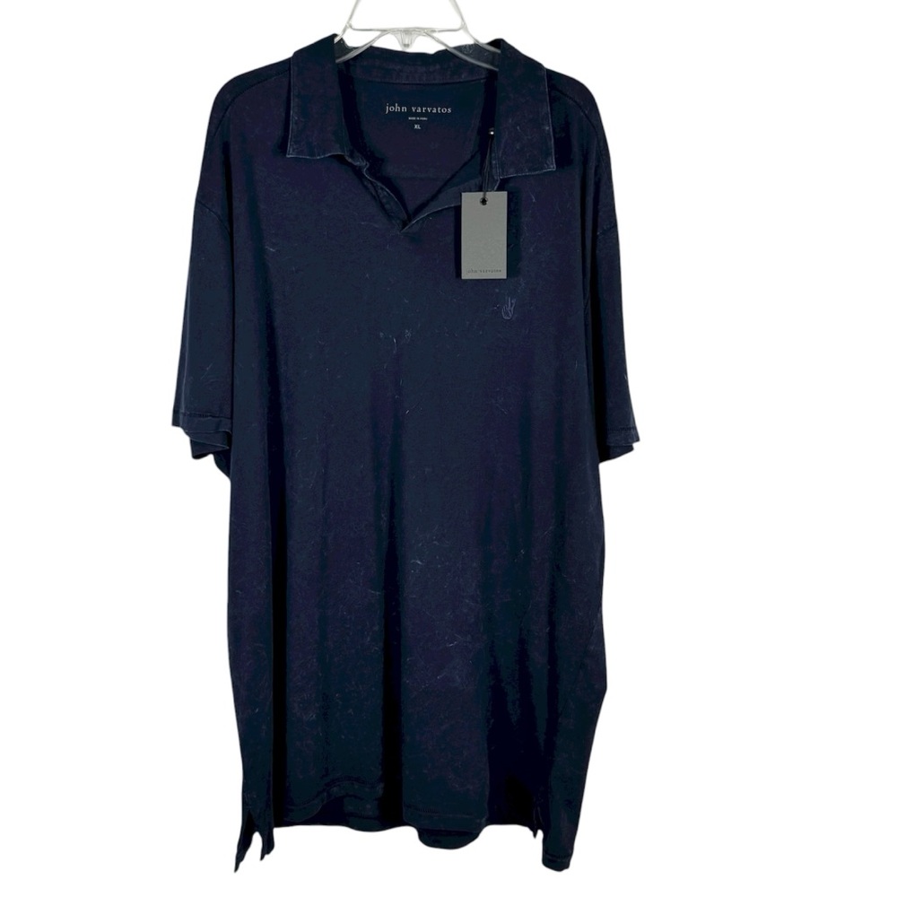 John Varvatos Bodhi Polo Shirt Navy Blue Size XL Marble Wash New